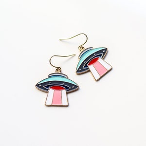 Alien Space Ship Earrings in Gold