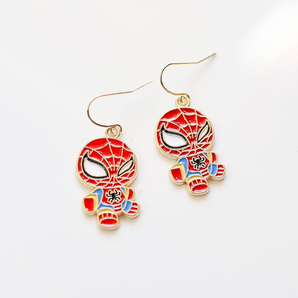 Cartoon Spider-Man Earrings in Gold