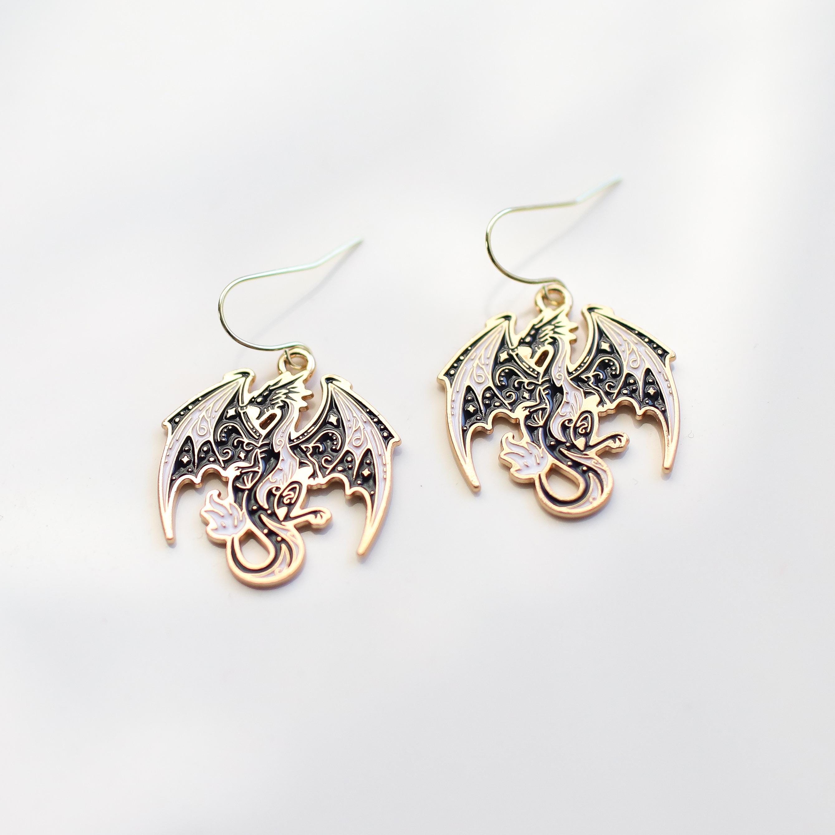 Black and Gold Fourth Wing Dragon Earrings