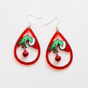 Grinch Dangle Earrings in Silver