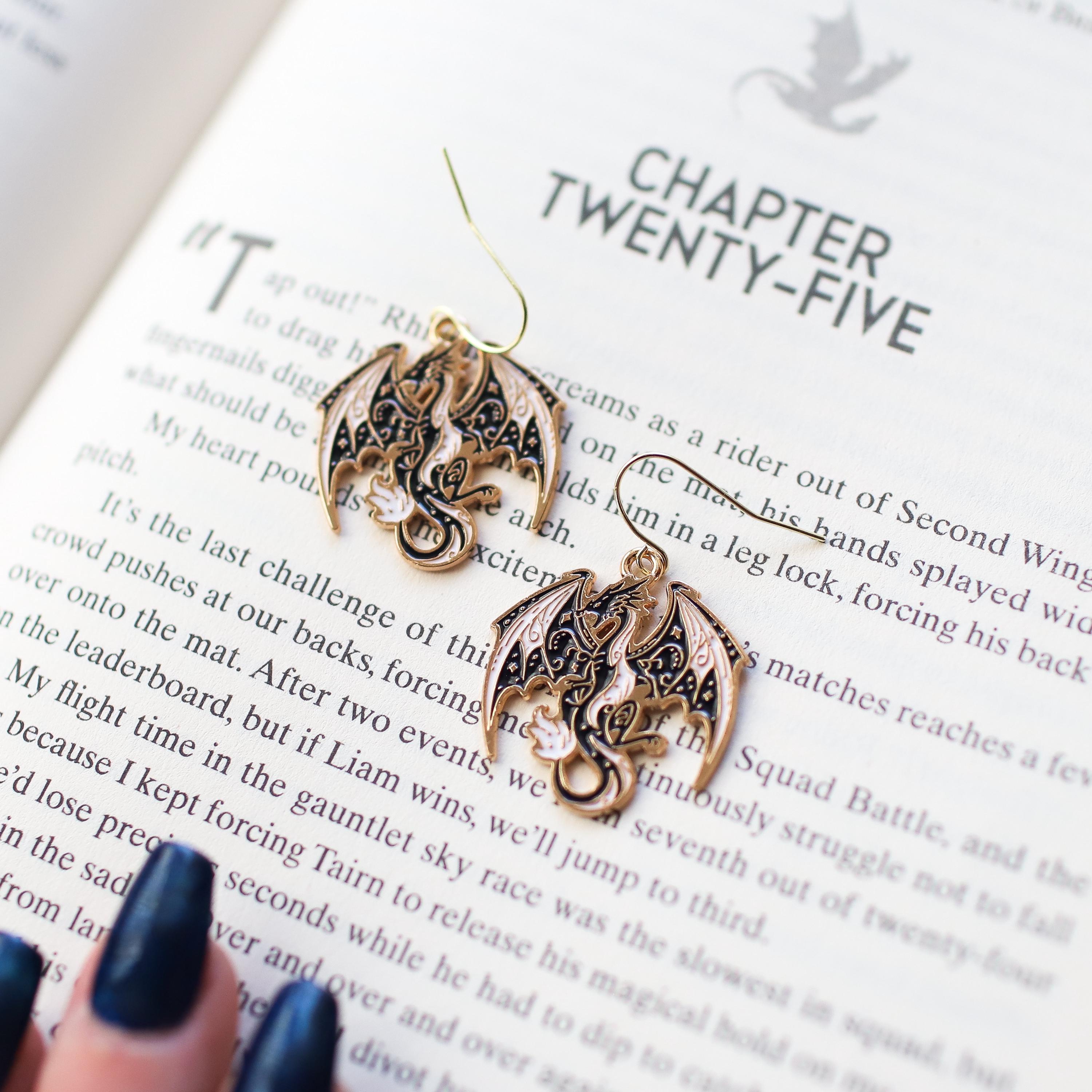 Black and Gold Fourth Wing Dragon Earrings