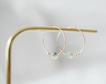 Natural fine stone hoop earrings | Fine, delicate and minimalist jewelry | Personalized jewelry, natural stones of your choice