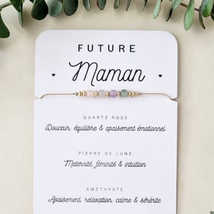 Bransoletka litoterapeutyczna Future Mom | Kwarc różowy, kamień księżycowy, ametyst, awenturyn | Prezent ciążowy dla kobiety w ciąży | Biżuteria Tadaam
