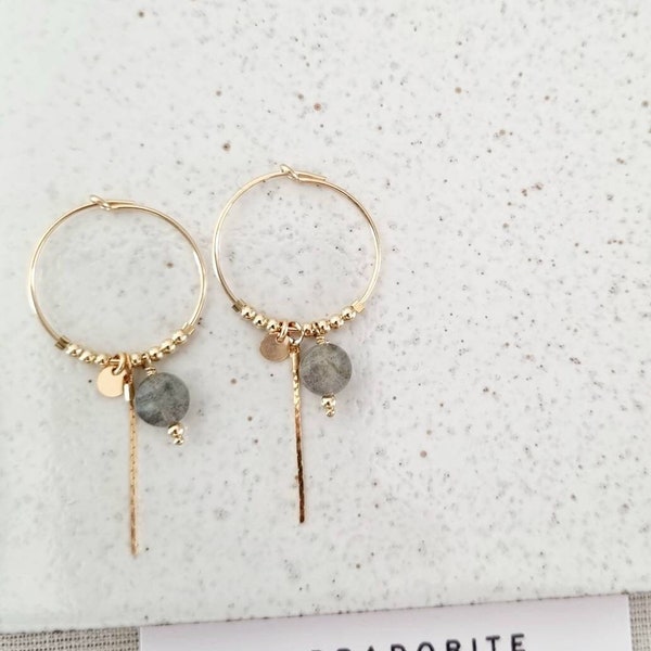 Labradorite Earrings | Hoops & pendants with natural stones | Jewelry to be personalized with the fine stone of your choice