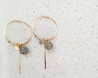 Boucles d’oreilles en Labradorite | Créoles & pendentifs avec pierres naturelles | Bijoux à personnaliser avec la pierre fine de votre choix