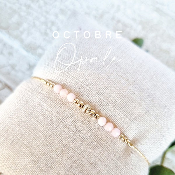 Pierre de naissance | Octobre, Opale rose | Idée cadeau femme personnalisé | October, Birthstone | Bracelet en Opale rose | Tadaam Bijoux