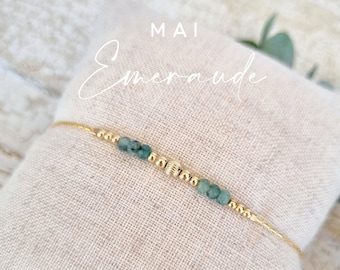 Bracelet pierre de naissance | Mai, Emeraude | Idée cadeau, bracelet personnalisé et minimaliste pour femme. Vert Emeraude | Tadaam Bijoux