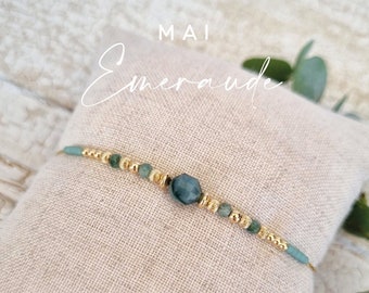 Bracelet en Emeraude, pierre de naissance du mois de Mai | Bijou minimaliste en Emeraude & Or Goldfilled | Idée cadeau femme | Tadaam