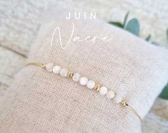 Mother-of-pearl bracelet, birthstone of the month of June | Minimalist jewelry in white mother-of-pearl & Gold Gold filled | Women's gift idea | Tadaam