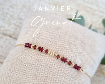 Bracelet pierre de naissance | Janvier, Grenat | Bracelet personnalisé pour femme. Bijou en Grenat & Gold filled, résistant à l'eau | Tadaam
