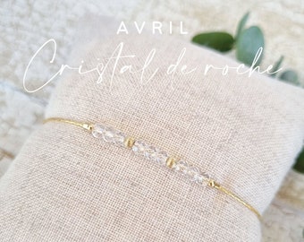 Bracelet pierre de naissance | Avril, Cristal de roche | Idée cadeau, bracelet personnalisé femme. Bracelet en Cristal de roche | Tadaam