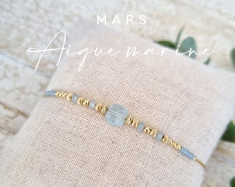 Bracelet en Aigue marine, pierre de naissance du mois de Mars | Bijou minimaliste en Aigue marine & Gold filled | Idée cadeau femme | Tadaam