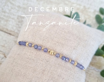 Bracelet pierre de naissance | Décembre, Tanzanite | Idée cadeau, bracelet personnalisé et minimaliste pour femme | bijou chaîne fine or