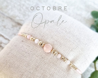 Bracelet en Opale, pierre de naissance du mois d'Octobre | Bijou minimaliste en Opale rose & Or Goldfilled | Idée cadeau personnalisé femme