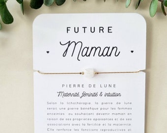 Idée cadeau future maman | Bracelet en or gold filled 14k et pierre naturelle en pierre de lune| Cadeau personnalisé pour femme enceinte