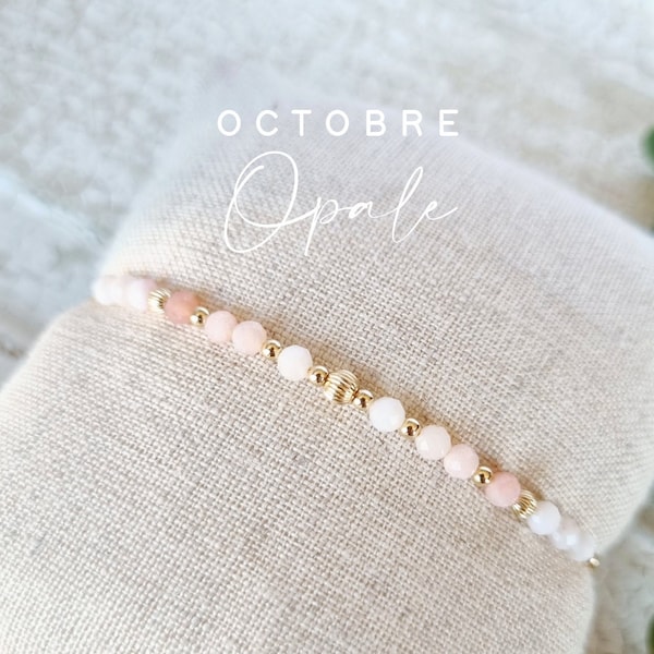 Pierre de naissance | Octobre, Opale rose | Idée cadeau femme personnalisé | October, Birthstone | Bracelet en Opale rose | Tadaam Bijoux