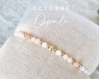 Pierre de naissance | Octobre, Opale rose | Idée cadeau femme personnalisé | October, Birthstone | Bracelet en Opale rose | Tadaam Bijoux