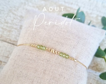 Bracelet pierre de naissance | Aout, Péridot | Idée cadeau, bracelet personnalisé et minimaliste pour femme | chaîne fine or | Tadaam Bijoux