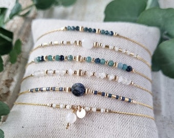 Personalisiertes Lithotherapie-Armband | Minimalistischer Schmuck, feine Goldkette, echte Natursteine | Wasserfest | Geschenkidee für Frauen