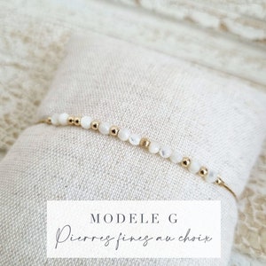 Bracelet personnalisé Or et Perles naturelles | Bijoux minimaliste, fin, plaqué Or14k | Perles naturelles Lithothérapie | Idée cadeau femme