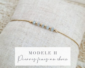 Bracelet personnalisé Or et Perles naturelles | Bijoux minimaliste, fin, plaqué Or14k | Perles naturelles Lithothérapie | Idée cadeau femme