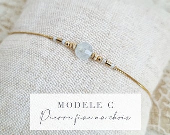 Personalized bracelet Gold and Natural Stone | Minimalist, Fine, Gold14k Plated Jewelry | Natural stone Lithotherapy | Women's gift idea