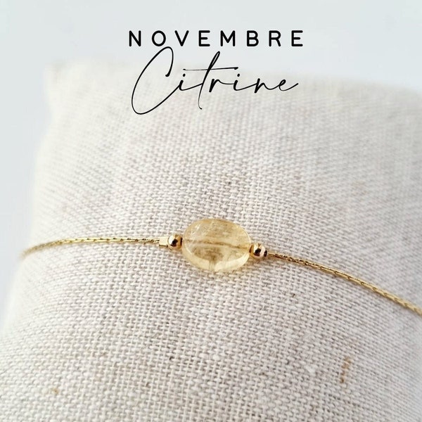 Pierre de naissance | Novembre, Citrine | Idée cadeau personnalisé pour anniversaire femme | Bracelet en Citrine, bijou chaîne fine or