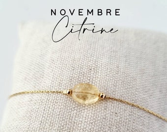 Pierre de naissance | Novembre, Citrine | Idée cadeau personnalisé pour anniversaire femme | Bracelet en Citrine, bijou chaîne fine or