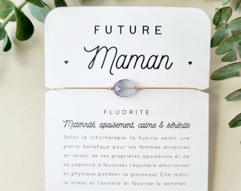 Idée cadeau future maman | Bracelet en or gold filled 14k et pierre naturelle en fluorite | Cadeau personnalisé pour femme enceinte | Tadaam