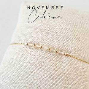 Bracelet pierre de naissance | Novembre, Citrine | Idée cadeau, bracelet personnalisé et minimaliste pour femme | bijou chaîne fine or
