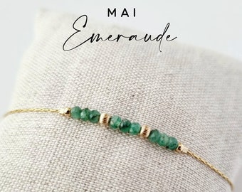 Bracelet pierre de naissance | Mai, Emeraude | Idée cadeau, bracelet personnalisé et minimaliste pour femme. Vert Emeraude | Tadaam Bijoux