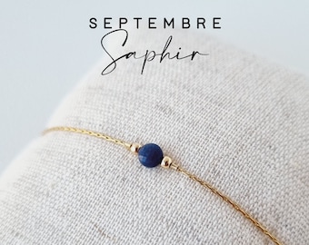 Bracelet en Saphir, pierre de naissance du mois de Septembre | Bijou minimaliste en Saphir & Or Gold filled | Idée cadeau personnalisé femme