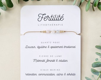 Bracelet de fertilité en pierres naturelles | Quartz rose, pierre de lune & aigue-marine, la lithothérapie pour tomber enceinte | Tadaam