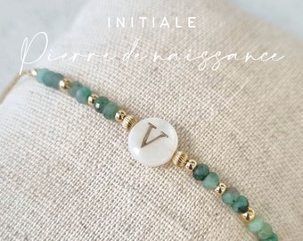 Bracelet personnalisé, Lettre initiale & pierres de naissances | Perles naturelles véritables et Or goldfilled 14k, résiste à l'eau | Tadaam