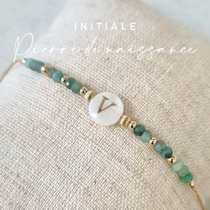 Bracelet personnalisé, Lettre initiale & pierres de naissances | Perles naturelles véritables et Or goldfilled 14k, résiste à l'eau | Tadaam