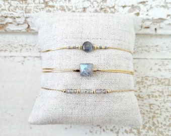 Labradorit-Lithotherapie-Armband | Personalisierter, minimalistischer, edler Damenschmuck, aus 14 Karat Gold gefüllt und mit natürlichem Edelstein | Tadaam-Schmuck