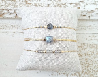 Bracelet lithothérapie Labradorite | Bijou femme personnalisé, minimaliste, fin, en gold filled 14k et pierre fine naturelle | Tadaam bijoux