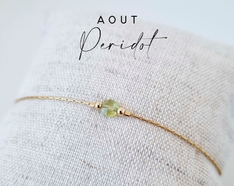 Pierre de naissance Aout, Péridot | Idée cadeau personnalisé pour anniversaire femme | Bracelet vert, bijou chaîne fine or | Tadaam Bijoux