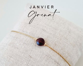 Pierre de naissance Janvier, Grenat | Idée cadeau personnalisé pour anniversaire femme | Bracelet en Grenat, bijou chaîne fine, minimaliste