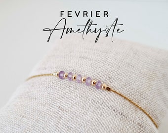 Pierre de naissance | Février, Améthyste | Idée cadeau femme personnalisé | Birthstone | Bracelet à offrir | Bracelet Minimaliste | Tadaam