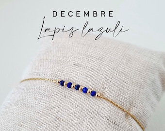 Pierre de naissance | Décembre, Lapis lazuli | Idée cadeau personnalisé anniversaire femme | Bracelet en Lapis lazuli, bijou chaîne fine or