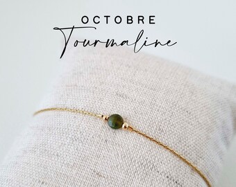 Bracelet Pierre de naissance | Octobre, Tourmaline verte| Idée cadeau pour femme, personnalisé | Tourmaline Birthstone | Tadaam Bijoux