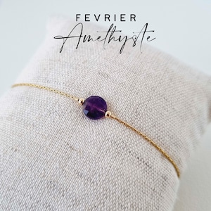 February Birthstone, Amethyst | Personalized gift idea for woman's birthday | Amethyst bracelet, thin gold chain jewel