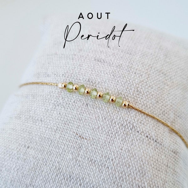 Bracelet pierre de naissance | Aout, Péridot | Idée cadeau, bracelet personnalisé et minimaliste pour femme | chaîne fine or | Tadaam Bijoux