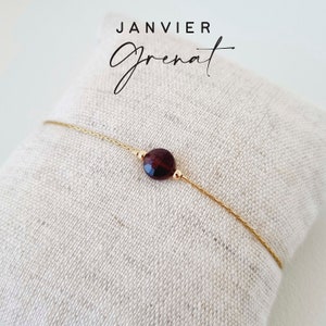Pierre de naissance Janvier, Grenat | Idée cadeau personnalisé pour anniversaire femme | Bracelet en Grenat, bijou chaîne fine, minimaliste