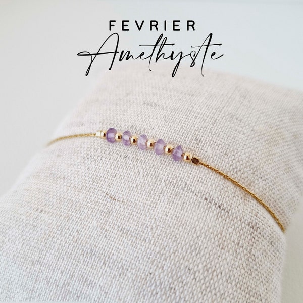 Pierre de naissance | Février, Améthyste | Idée cadeau femme personnalisé | Birthstone | Bracelet à offrir | Bracelet Minimaliste | Tadaam