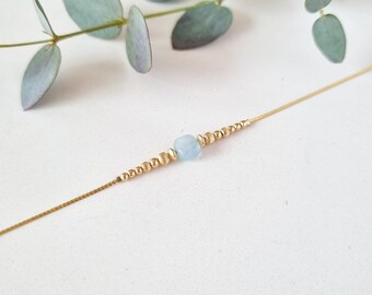 Aquamarine Bracelet | Lithotherapy Peace & Communication | Minimalist jewelry for women in Gold filled and natural stone | Tadaam jewelry