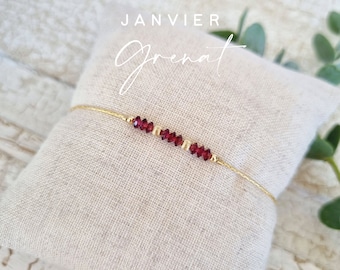 Bracelet pierre de naissance | Janvier, Grenat | Bracelet personnalisé pour femme. Bijou en Grenat & Gold filled, résistant à l'eau | Tadaam