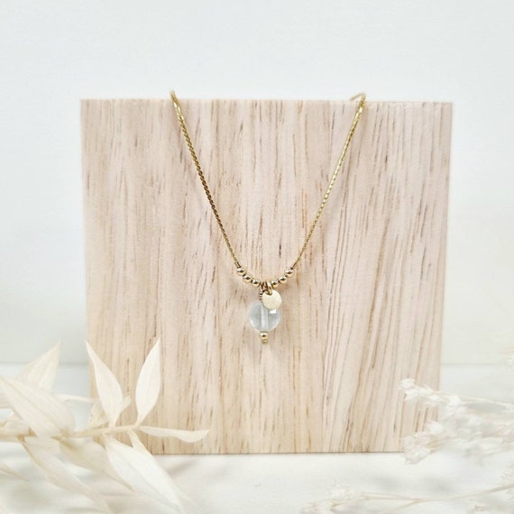 Collier fin pendentif, pierre naturelle Aigue-marine Collier femme  minimaliste, chaine fine en Or Gold filled 14k Cadeau femme Tadaam