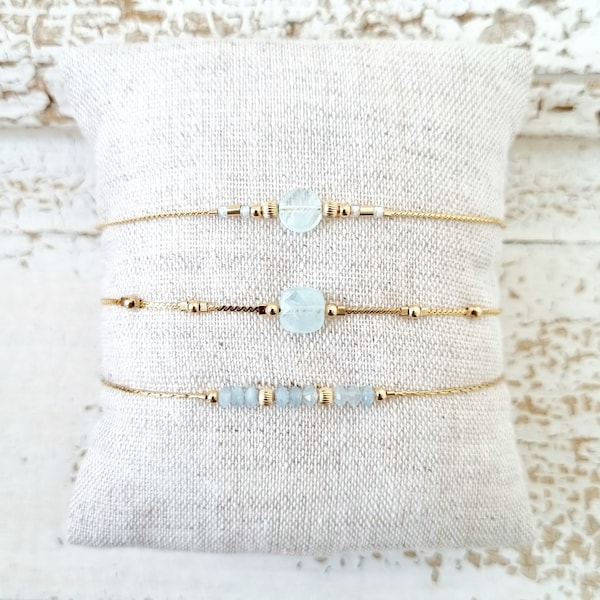 Aquamarine Lithotherapy Bracelet | Minimalist personalized women's jewelry, fine, in gold filled 14k and natural fine stone | Tadaam jewelry